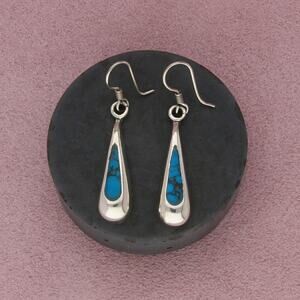 taxco mexico sterling silver vintage turquoise tear drop dangle earrings